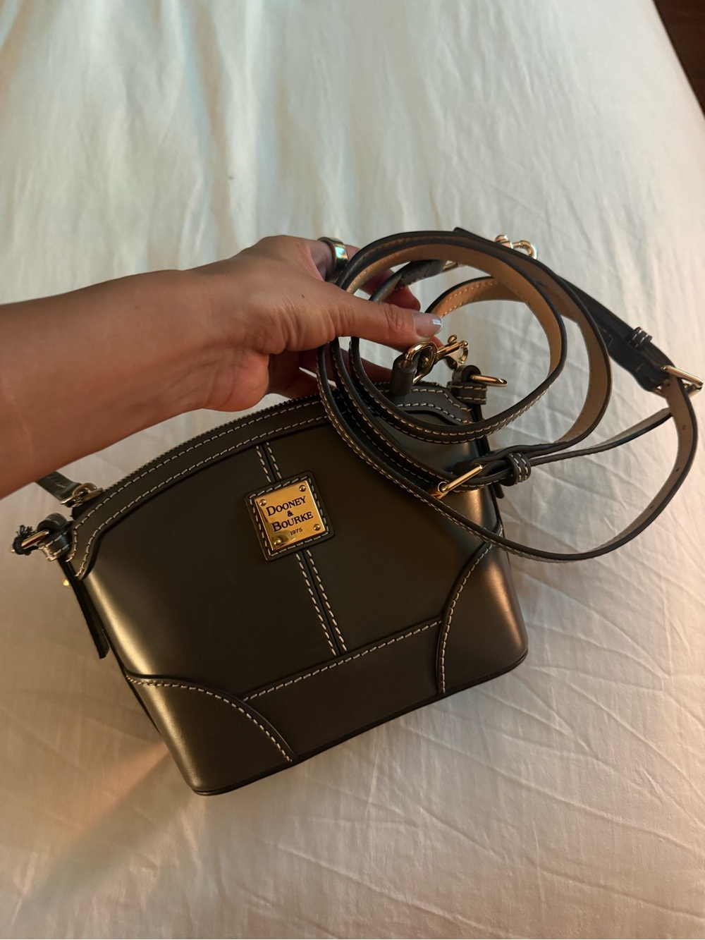 Dooney & Bourke Dark Gray Dome Mini Crossbody with Gold Plaque